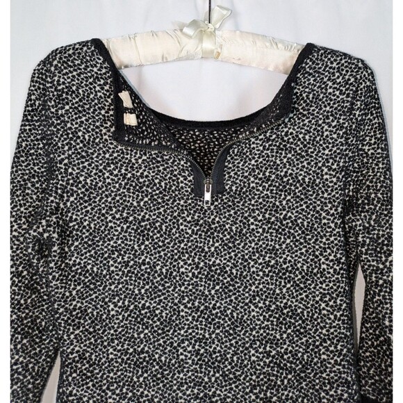 Moth Anthropologie Sweater S Lana Black White Terry Cloth 3/4 Sleeve Zipper Back - Picture 6 of 10